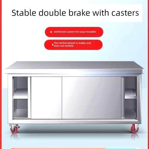 耐用的304工作台，加厚两层滑动门，不锈钢工作台，餐厅，桌子，