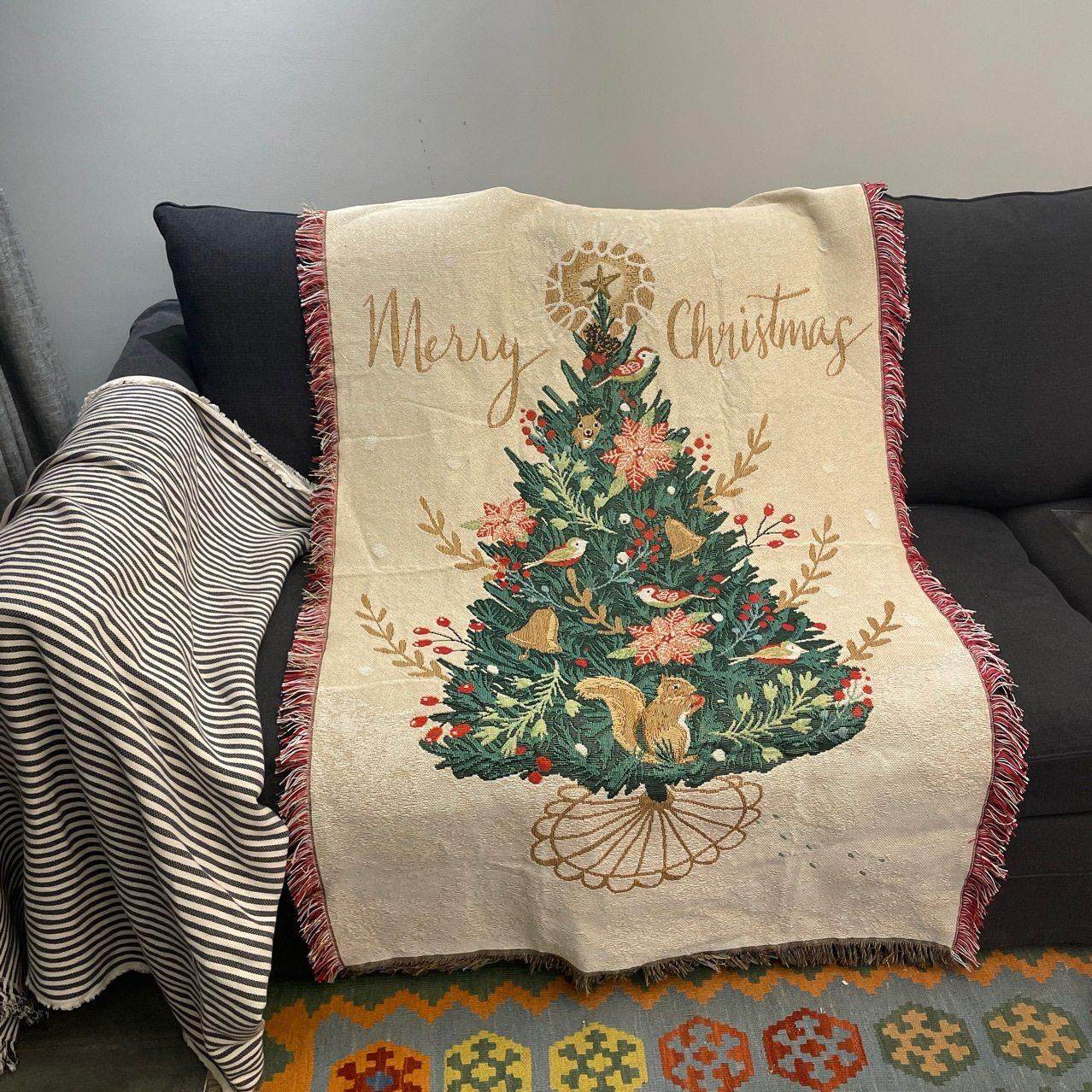 外贸单 圣诞节挂毯装饰毯子ins风盖毯毛毯沙发毯 圣诞树 松鼠树,居家布艺,挂毯/壁毯,淘宝优惠券,粉丝福利购,淘宝优惠卷