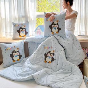 针织双层纱抱枕被子两用折叠靠枕办公室午睡空调被汽车靠垫二合一