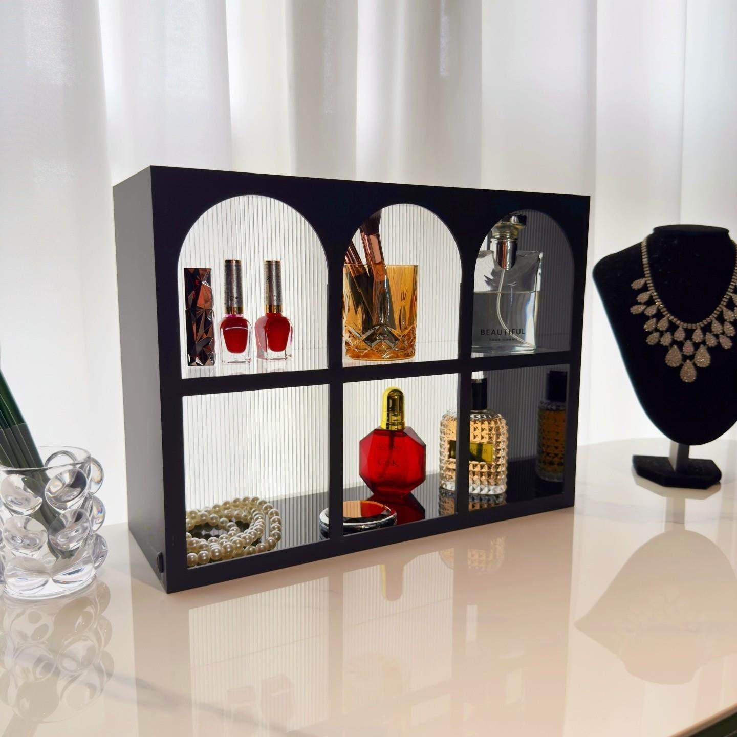 亚克力陈列架拱门造型置物架ins桌面化妆品收纳盒香水展示架杯架