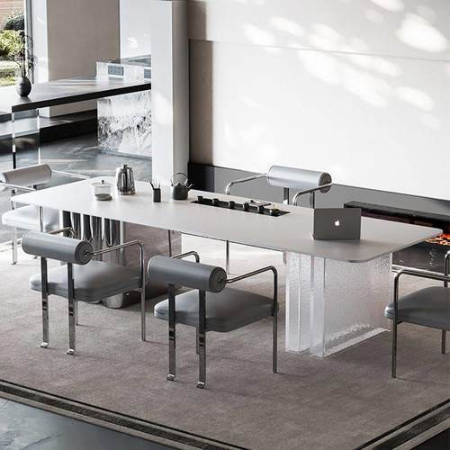 威品斯轻奢岩板茶台书桌一体两用现代简约高端办公功夫茶桌椅组合