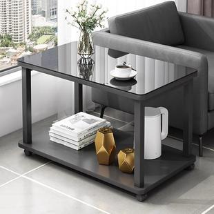 沙发边几边柜移动小户型茶桌客厅家用带轮茶几阳台小桌子卧室玻璃