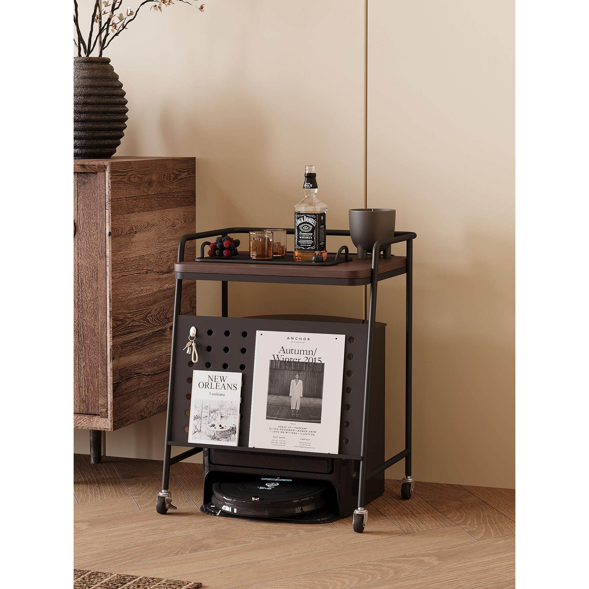 扫地机器人上方置物架落地带轮鱼缸架包豪斯边几基站打印机收纳柜