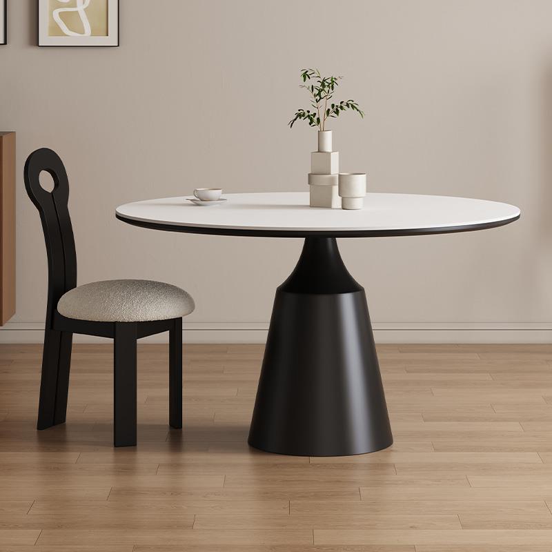 德利丰岩板圆桌意式现代简约圆形餐桌纯黑小户型家用高端吃饭饭桌