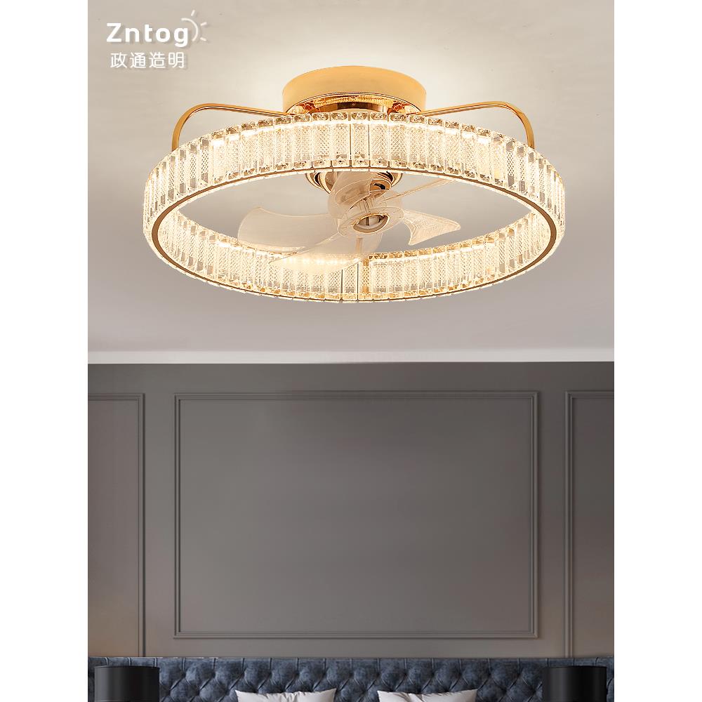 卧室灯吸顶灯客厅摇头风扇灯现代简约轻奢水晶大气家用房间吊扇灯