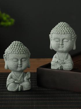 绿色砂岩如来茶宠物摆件桌面小佛像鱼缸假山园林绿化盆栽盆景微景