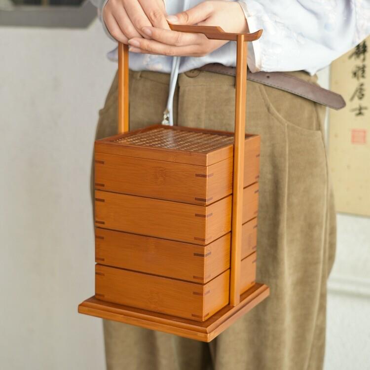 中式竹制多层水干果茶点糕点茶具古风提盒提篮实木食盒分格盒