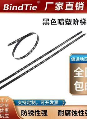 7*350mm黑色喷塑单勾阶梯式卡扣式304不锈钢316不锈钢扎带电缆