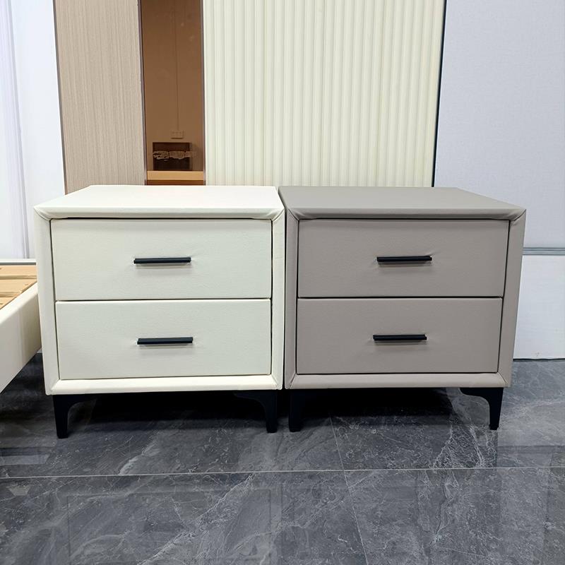 全实木床头柜岩板轻奢皮质简约现代卧室小户型储物柜子整装置物架