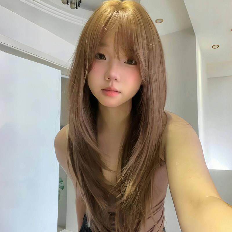 假发女长发长直发层次焦糖暖棕色自然蓬松黑长直日常彷真人全头套