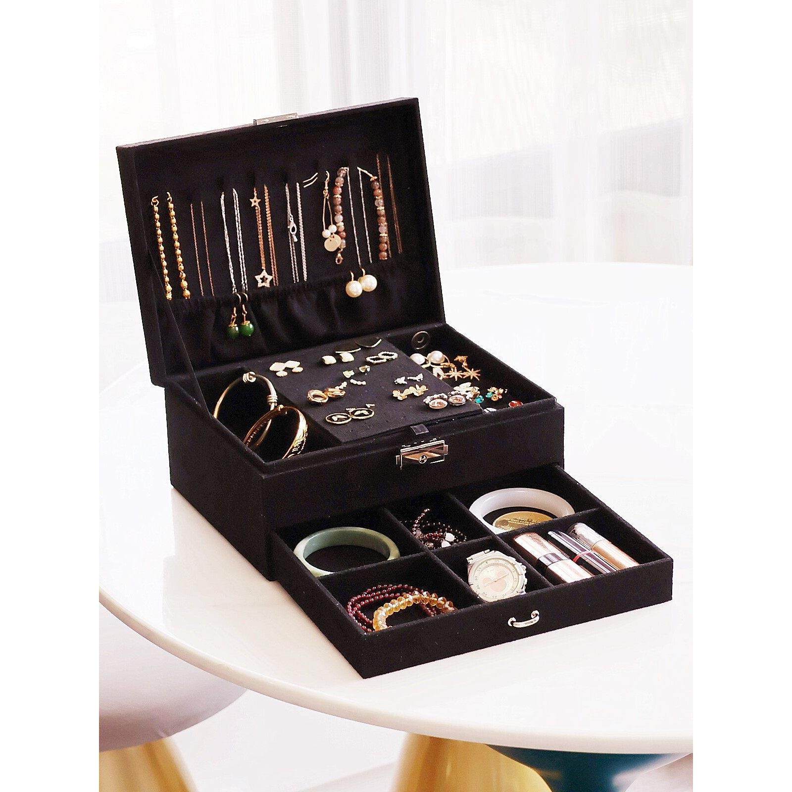 高级欧式简约清新耳环耳钉戒指耳饰首饰盒绒布便携饰品盒收纳盒,收纳整理,首饰盒,淘宝优惠券,粉丝福利购,淘宝优惠卷