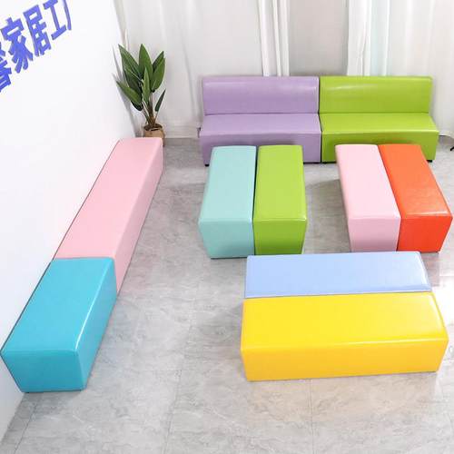 培训机构等候休息区斜角防踢美发店沙发椅幼儿园早教中心长条凳子