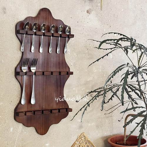 yiduo易朵 复古原木汤勺架咖啡厅壁挂装饰架实木汤勺架中古置物架