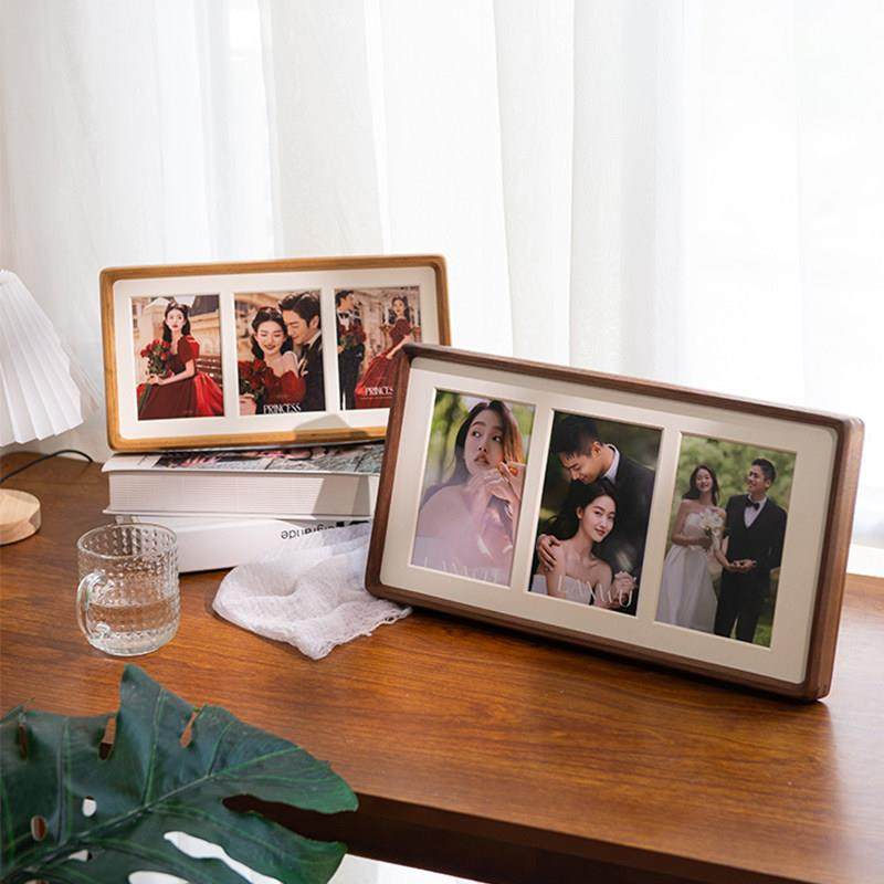 三联宫格儿童实木相框摆台情侣双孔艺术照洗照片做成摆台三连相框