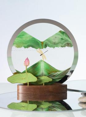 马鹿流沙画荷花新中式摆件客厅玄关高档生日毕业礼物母亲节送老师