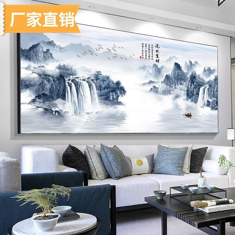 中堂山水客厅挂画新中式大气装饰画 装裱壁画可客制风景画