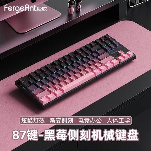 锐蚁A87有线机械键盘87键侧刻黑莓客制化电竞游戏办公热插拔键盘