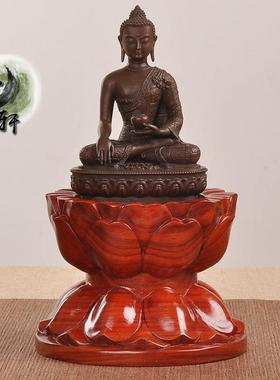 红花梨雕刻佛像圆形莲花底座托加高寺庙供奉香薰炉莲花大座台实木