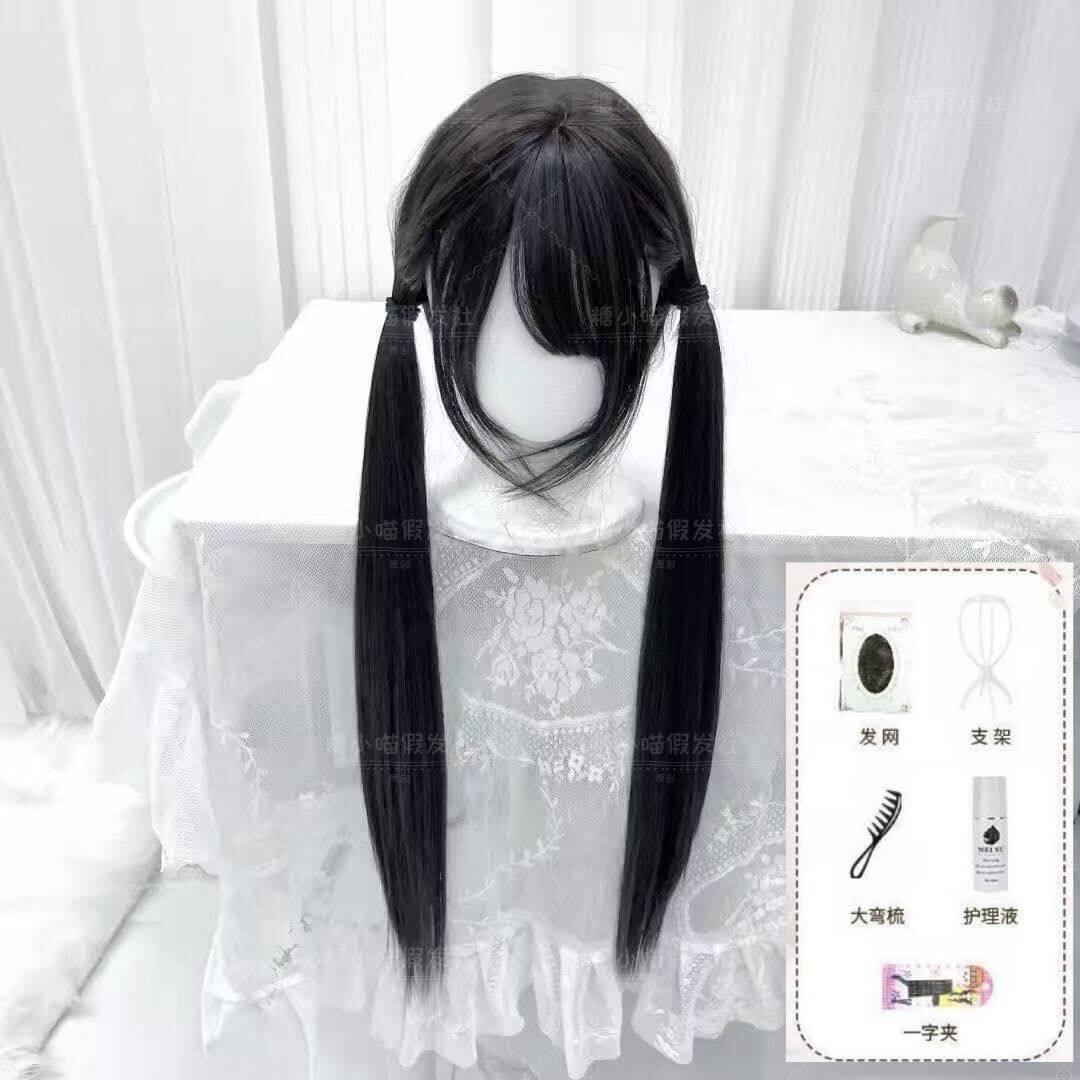 【垂耳兔子】假发女80cm黑长直发中华Lolita头套古风lo日系双马尾
