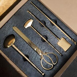 手工纯铜炭夹铜锤子炭勺筷火钳碳灰铲围炉煮茶道炭炉配件黄铜火箸