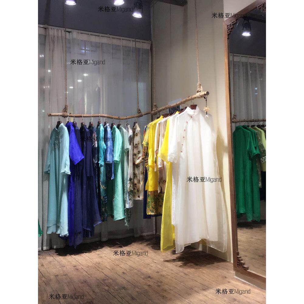 实木复古服装店升降衣架上墙服装架悬挂架正挂吊架调节衣挂展示架