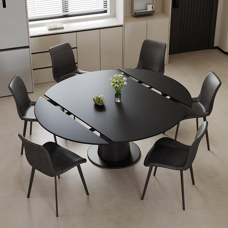 意式轻奢岩板餐桌椅组合家用小户型现代简约多功能可伸缩旋转饭桌