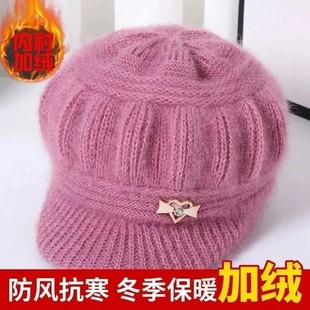 秋冬季新中老年帽子女针织毛线帽女士加绒保暖护耳帽子妈妈奶奶帽
