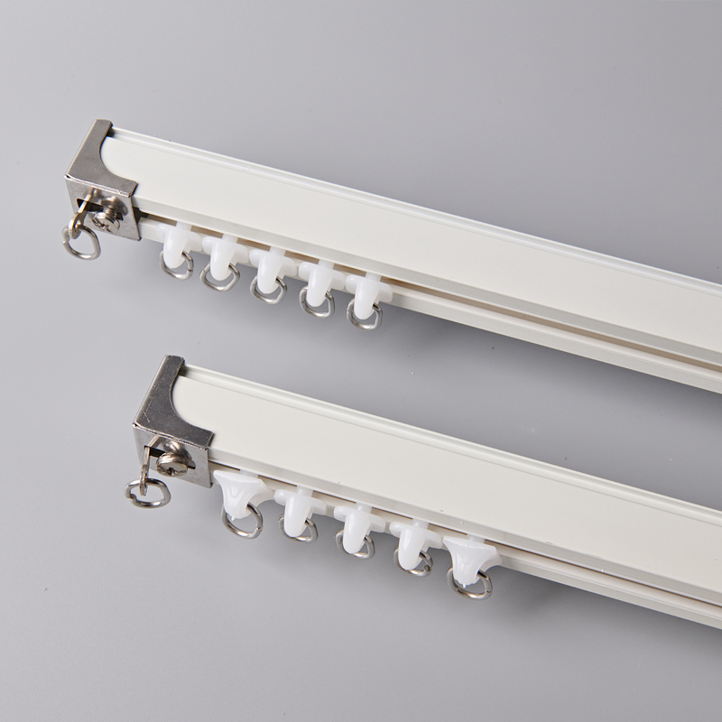 热销窗帘轨道滑轮单双轨免打孔侧装顶装滑轨铝合金静音挂钩非电动