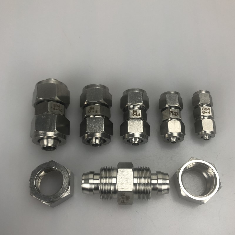 热销304不锈钢双头快拧直通变径中间锁母软管PU气管尼龙快速接头