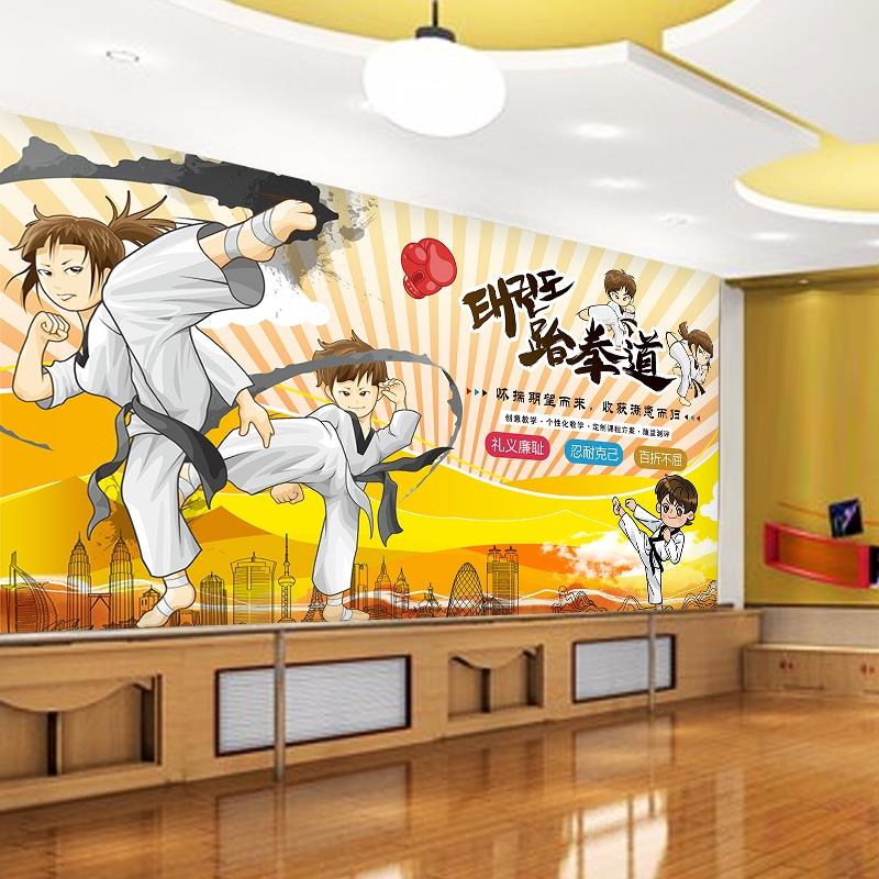 少儿跆拳道壁纸武术武馆教室文化图墙纸背景墙布装饰道馆散打壁画