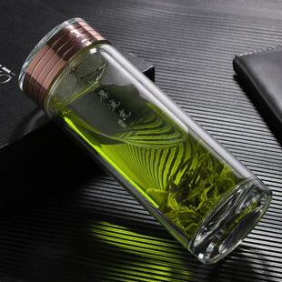 思宝德厚流光玻璃杯高硼硅双层保温水晶茶杯男便携过滤泡茶水杯