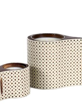 现代简约皮革镂空香薰蜡烛样板间售楼处卧室餐桌氛围软装陈列摆件