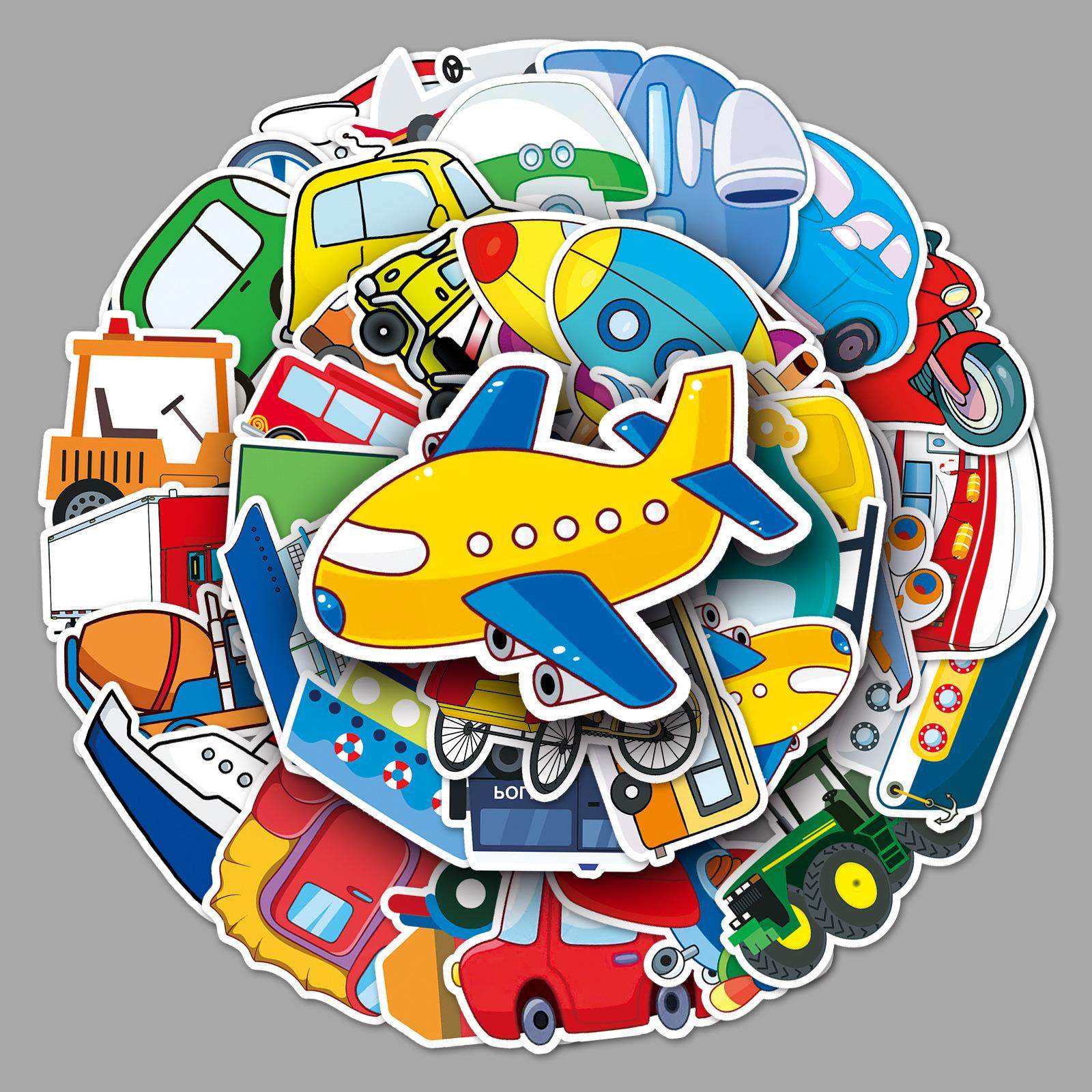 50张交通工具卡通行李箱贴纸个性潮流涂鸦笔记本电脑汽车外贸装饰