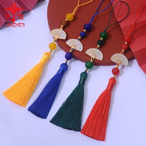 灵振新品白扇流苏穗扇子吊穗古风汉服旗袍压襟吊坠手机饰品小挂件