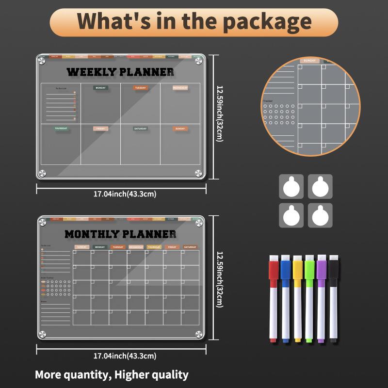 立体磁吸透明亚力克板干擦板记事板留言板每月计划表磁性冰箱贴