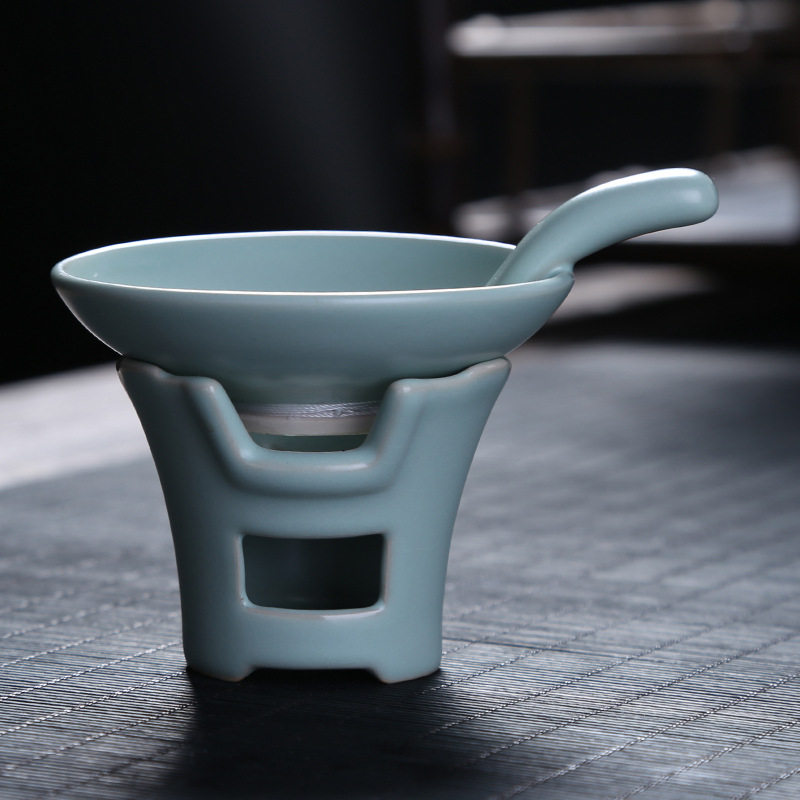 汝窑开片茶漏陶瓷茶滤托厂家茶具配件创意开片多福茶渣过滤器
