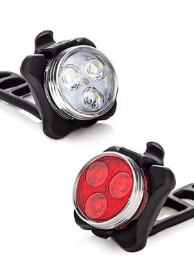 新款车灯山地车自行车USB警示灯 单车前灯+尾灯LED应急灯骑行配件