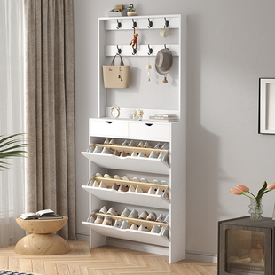 超薄翻斗鞋柜衣帽架一体柜家用门口玄关柜到顶可定制实木薄款鞋柜