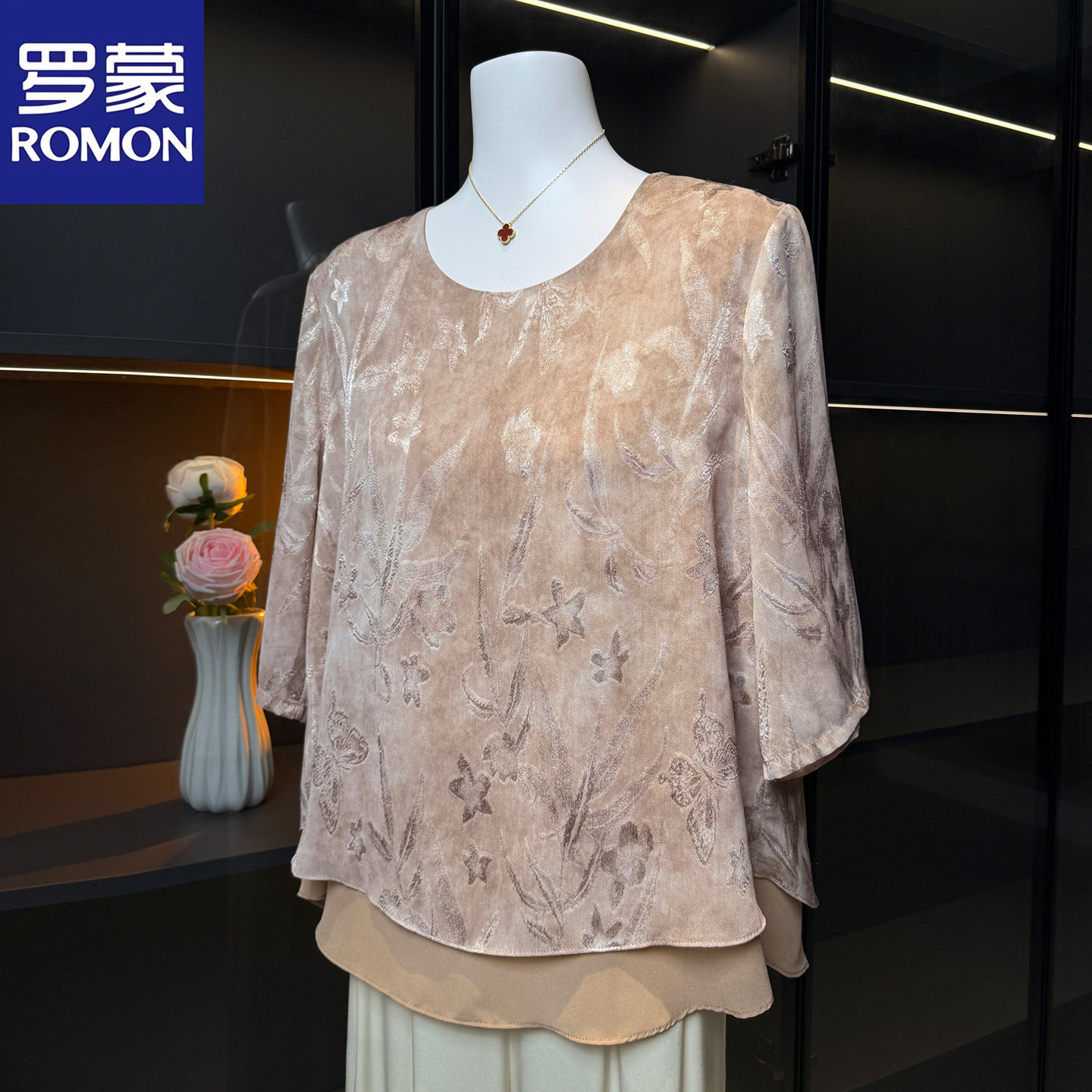 罗蒙品牌2026夏装雪纺小衫宽松大码T恤高端上衣服妈妈中老年人女