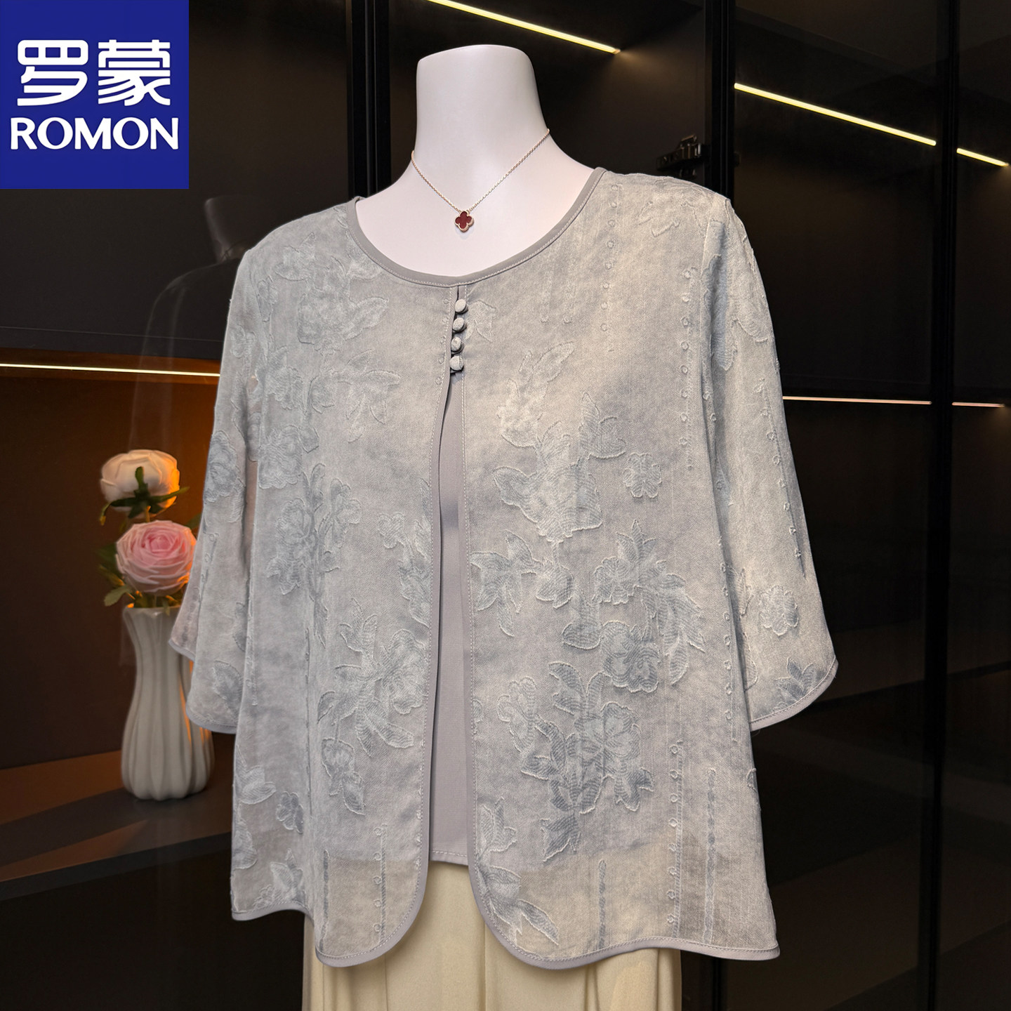 罗蒙品牌中老年洋气雪纺小衫2026新款妈妈夏装时尚气质T恤上衣服