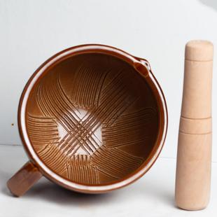 土家擂钵大号陶瓷蒜蓉辣椒皮蛋舂钵研磨器家用捣蒜器榉木 8m9老式
