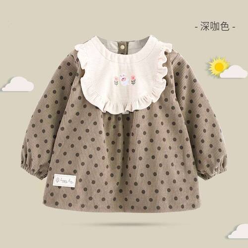 童装秋冬季中小童罩衣宝宝防水防脏吃饭围兜女孩甜美儿童反穿衣潮