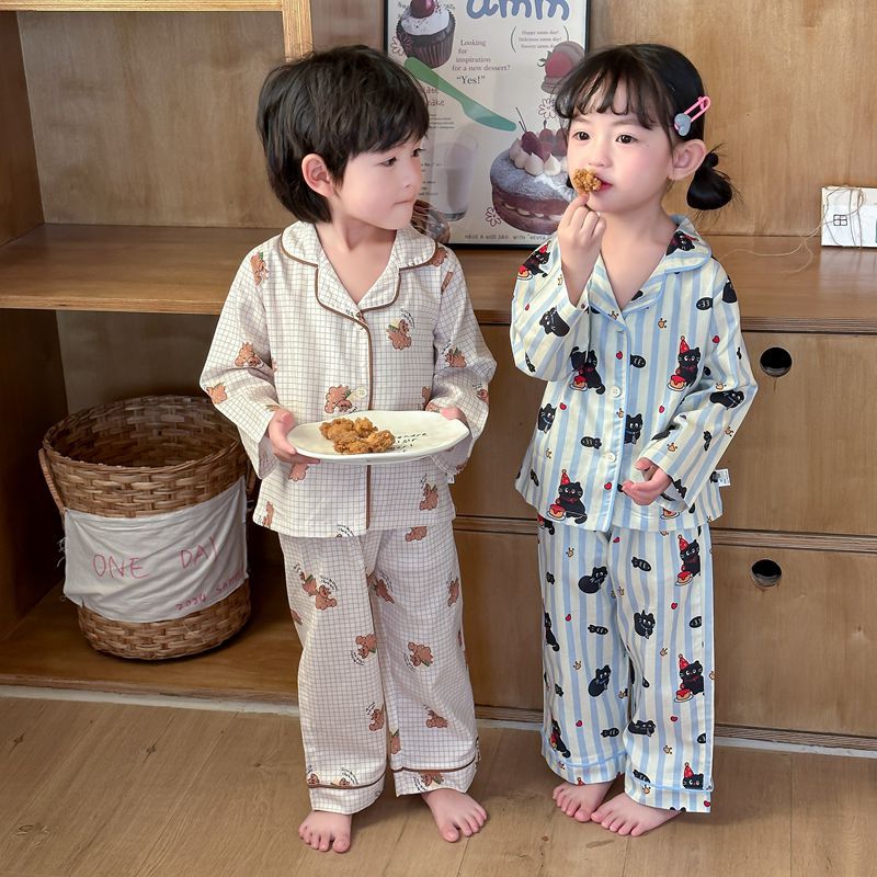儿童韩版纯棉睡衣男女童四季长袖开衫家居服中小童宝宝可外穿套装