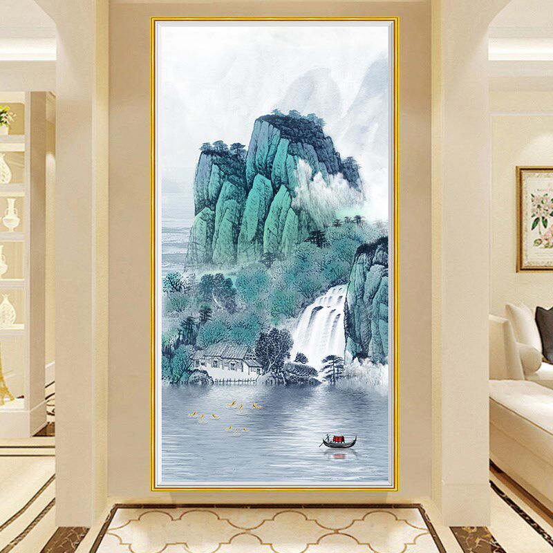 热销入户走廊装饰山水画中式玄关贴画自粘墙贴屏风过道贴纸衣柜门