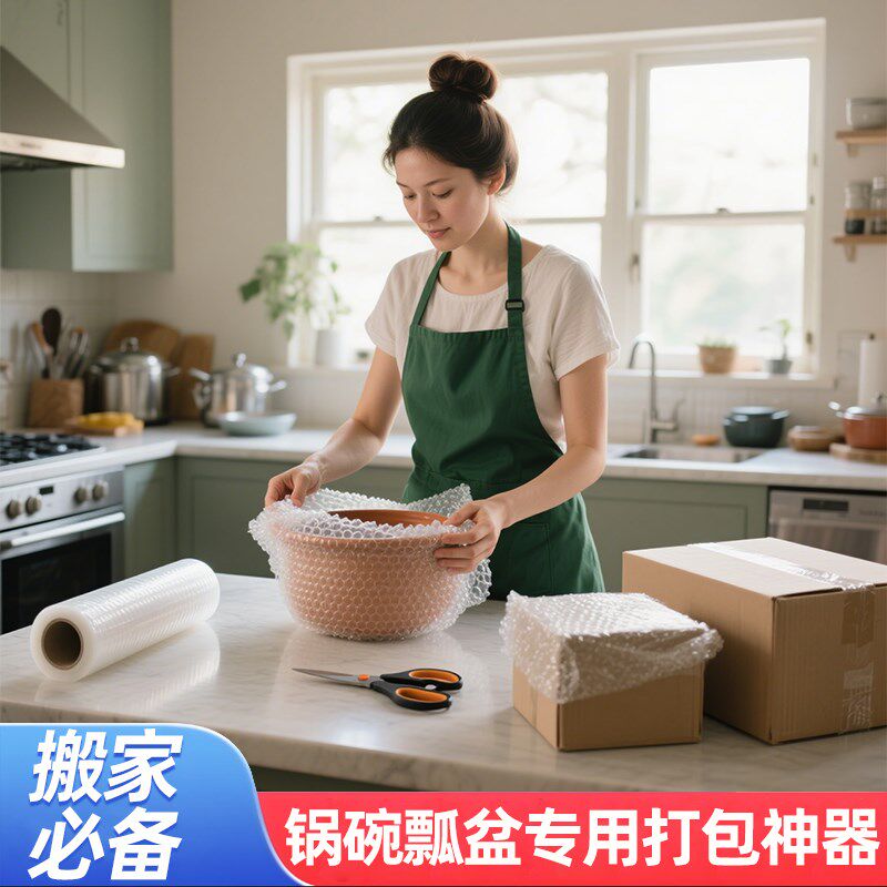 热销搬家打包锅碗瓢盆神器收纳箱厨房碗碟打包膜防撞气泡膜储物整