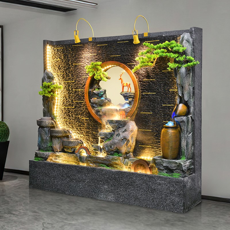 水幕墙流水屏风客厅玄关招财摆件庭院落地水循环假山喷泉造景装饰
