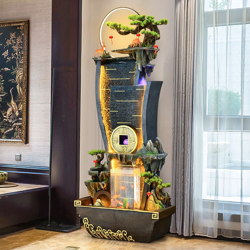新中式流水生财摆件循环水客厅玄关装饰公司办公室开业招财喷泉
