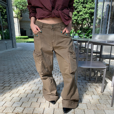 of32 official2025冬季新款个性钉珠牛仔裤女美式复古窄版直筒裤