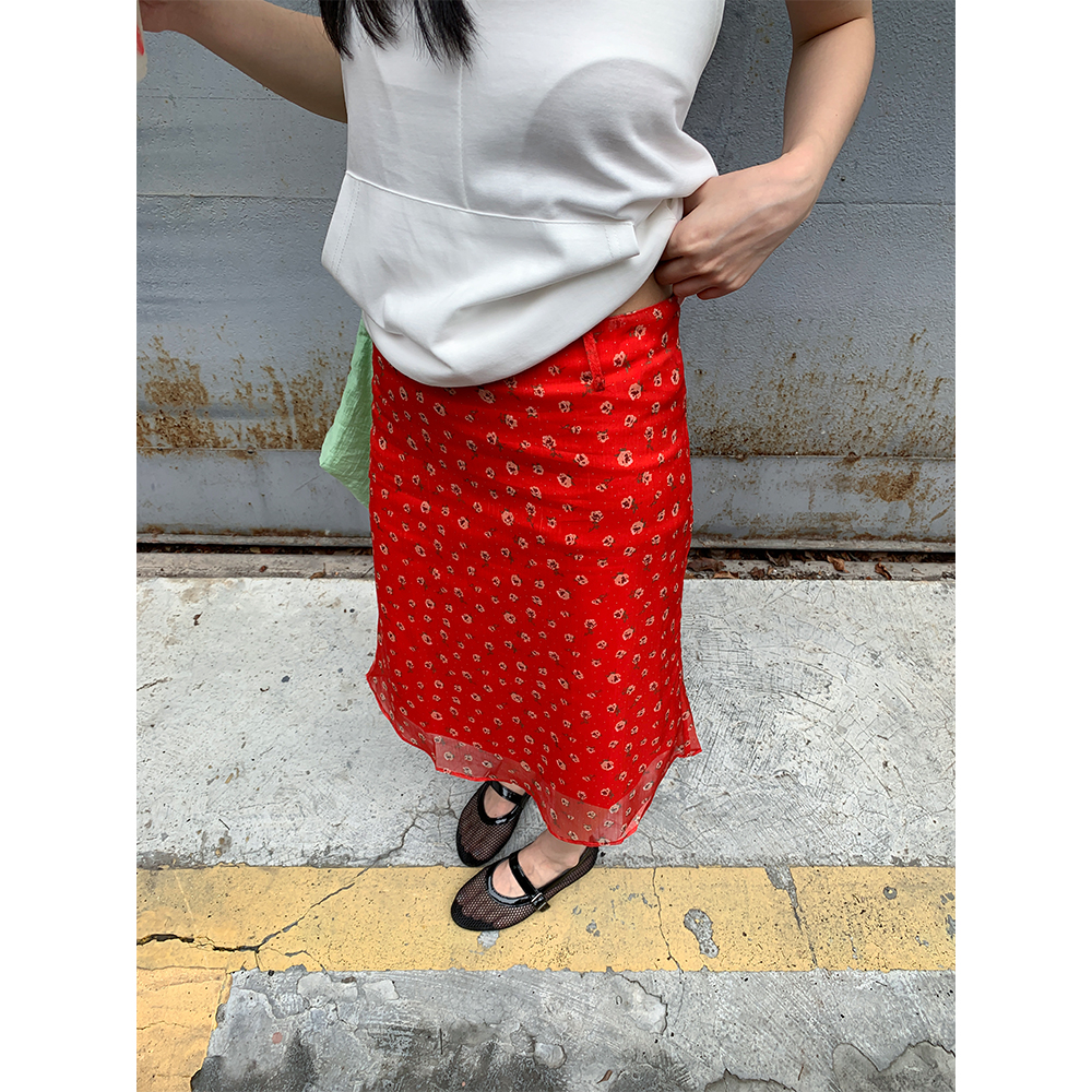 of32 official2025夏季薄款设计感法式高腰显瘦长裙碎花半身裙女