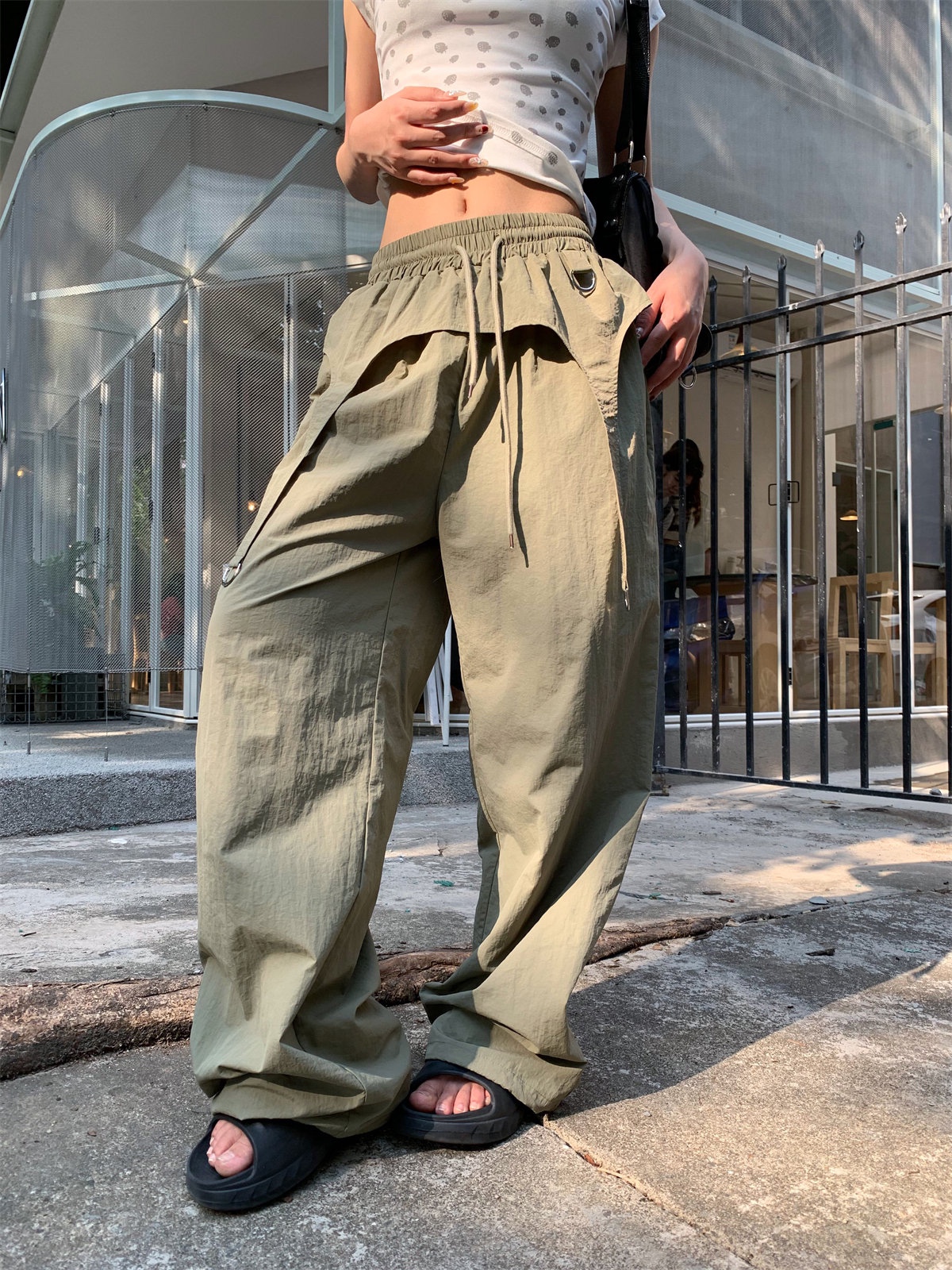 of32 official2025新款宽松慵懒风休闲裤女夏薄款设计感系带长裤